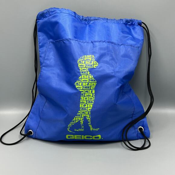 Geico Handbags - Geico Promo Drawstring Cinch Sack School Tote Gym Beach Travel Bag Blue NWOT